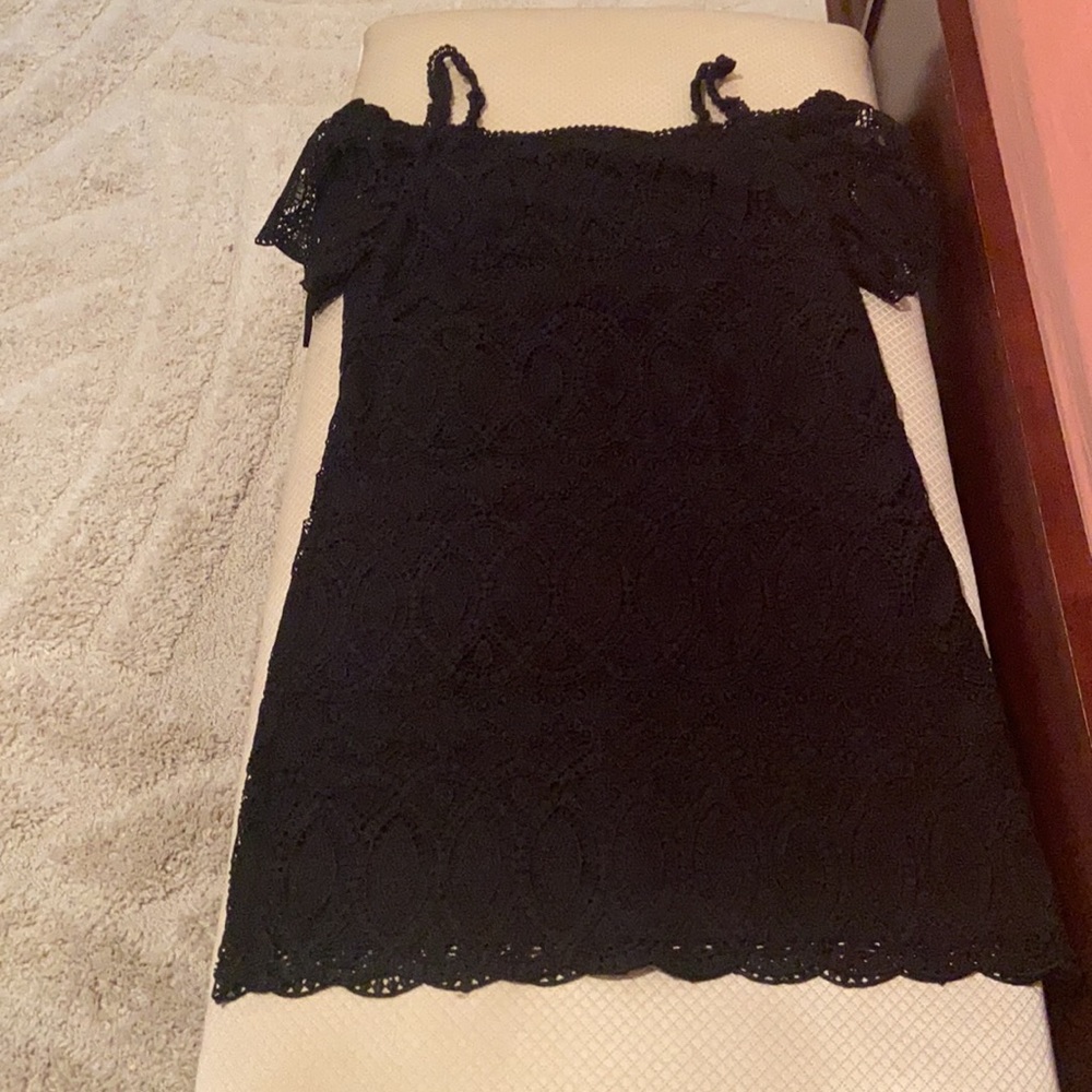 WHBM Black Cold Shoulder Mini Dress